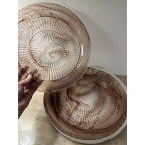 Two Perfect Art Deco 1930s Davidson Amber Cloud Glass Plates with Purple Hue